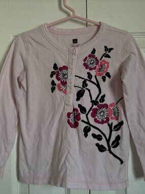Tea Collection Girls' Light Pink Floral Long Sleeve Top Size 4